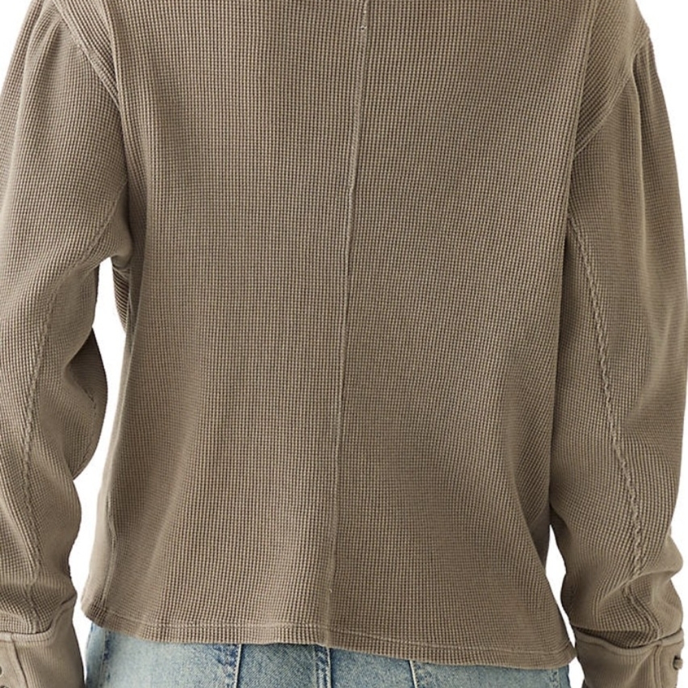 Free People Taupe Lace-Up Cuff Thermal Long Sleeve Top - Picture 3 of 7